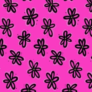 Funky Florals in Black and Fuchsia - Small