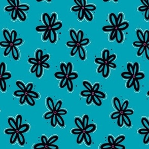 Funky Florals in Black and Teal - Small