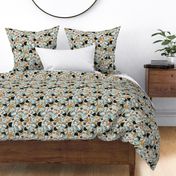 Mushrooms and Birds Teal Earth Tones Flowers Leaves Pillows Home Decor Cottagecore 