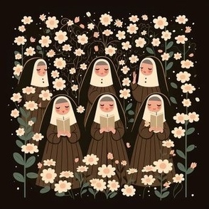 Nuns floral cute tile  pattern 