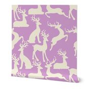 Lilac jumping and sitting reindeer for preppy christmas table fabric and wallpaper