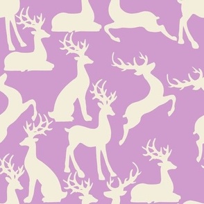 Lilac jumping and sitting reindeer for preppy christmas table fabric and wallpaper