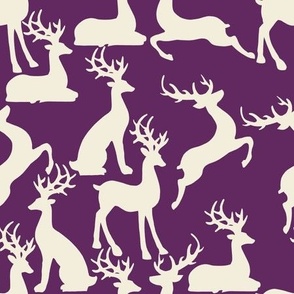 Purple  jumping and sitting reindeer for preppy christmas table fabric and wallpaper