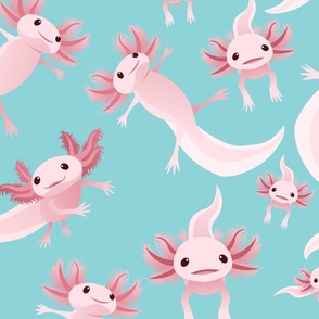 Pink Axolotls on Blue - XL