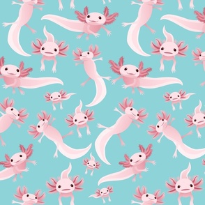 Pink Axolotls on Blue - Large