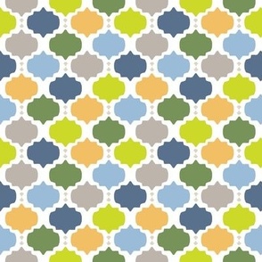 Picnic Season - SMALL Exotic Geometric Ornamental Tile Ikat - Cool Blues, Greys Greens and Cyber Lime