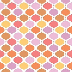 Picnic Season - SMALL Exotic Geometric Ornamental Tile Ikat - Warm Peach, Pink Lilac and Orange