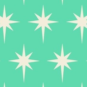 Preppy white stars on jadeite green background for Christmas