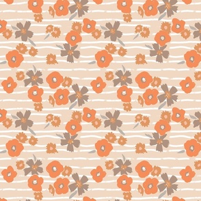Picnic Season - Fields of Floral - chalky peach  and autumnal oranges - Small