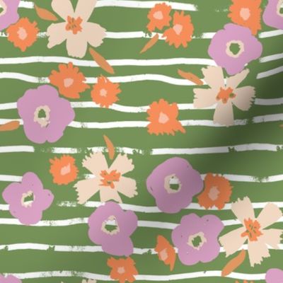  Picnic Season - Fields of Floral - piquant green tangerine and lilac -  Large