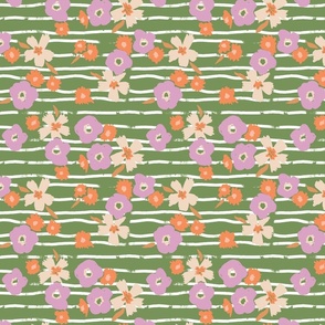  Picnic Season - Fields of Floral - piquant green tangerine and lilac -  Large