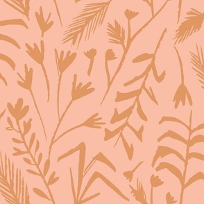 Picnic Season - Painterly Sprigs - mellow peach and apricot crush - Large