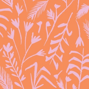 Picnic Season - Painterly Sprigs - tangerine orange and fondant pink - Large