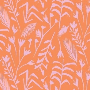 Picnic Season - Painterly Sprigs - tangerine orange and fondant pink - small