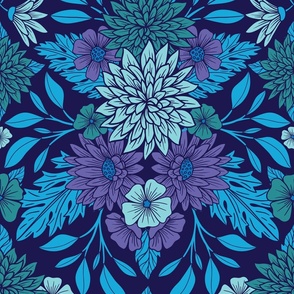 Large-Scale Vibrant Blue & Purple Floral