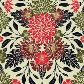 Large-Scale Classic Muted Red & Green Floral