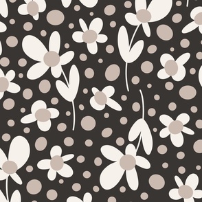Ditsy Daisy Dots - Charcoal - Large Scale