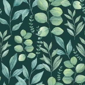 Watercolor eucalyptus leaves Bouquet | dark green