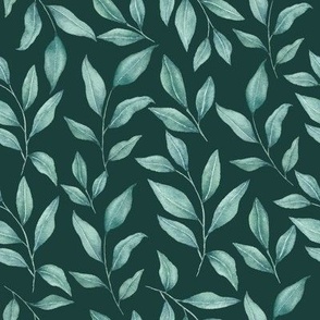 Delicate Watercolor eucaplyptus  leaves| dark green