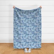 14" Blue and white luxurious restored ornamental hand painted summer wildflower chinoiserie meadow  - home decor,    Baby Girl and nursery fabric perfect for kidsroom wallpaper, kids room, kids home decor