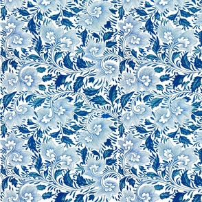 10" Blue and white luxurious restored ornamental hand painted summer wildflower chinoiserie meadow  - home decor,    Baby Girl and nursery fabric perfect for kidsroom wallpaper, kids room, kids home decor
