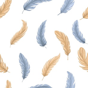 Blue and nude feathers Pattern
