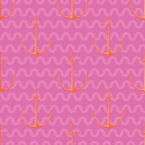 sirena - modern waves and vintage anchor - bubblegum pink and orange - small