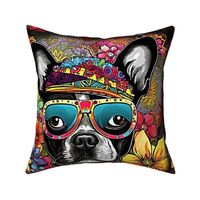 boston terrier 4-18 inch square throw pillow top