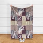 Retro Bohemian Patchwork muted neutrals, earth tones, grey and purple - large scale