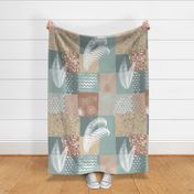 Retro Bohemian Patchwork muted neutrals, beige, earth tones and teal - large scale