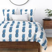 Pineapple Blue Monochrome Watercolor tropical fruit Summer / Large Scale