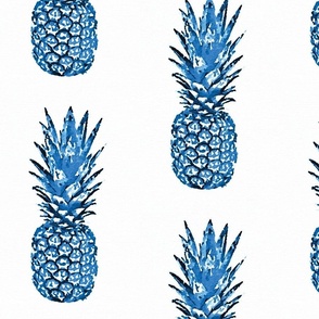 Pineapple Blue Monochrome Watercolor tropical fruit Summer / Large Scale