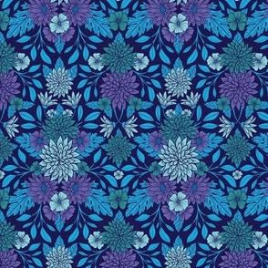 Small-Scale Vibrant Blue & Purple Floral