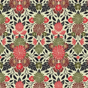 Classic Muted Red & Green Floral
