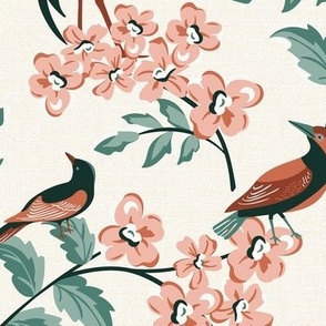 Bird Watching Ivory Pink Large Scale