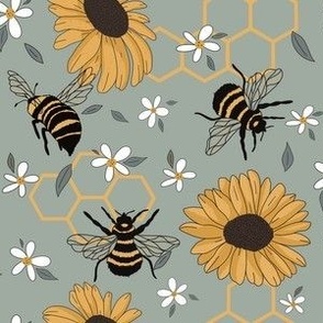 Sunflower bee teal { medium }