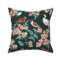 Bird Watching Dark Green Pink Large Scale