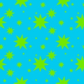 Bright Green Stars on the  bright blue background