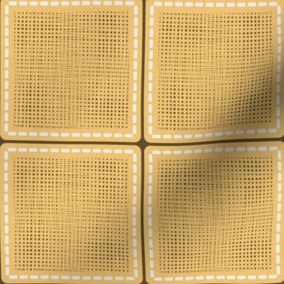 (L)Cornsilk Yellow Stitched Textured Tiles, Large Scale