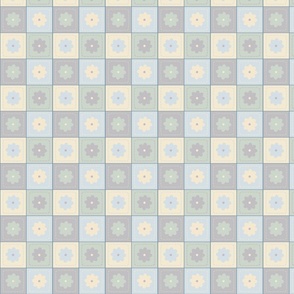 Faded Flower Quilt Block in Blue, Green, Yellow