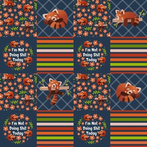 Bigger Patchwork 6" Squares I'm Not Doing Shit Today Sarcastic Sweary Red Pandas on Navy for Cheater Quilt or Blanket