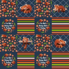 Smaller Patchwork 3" Squares I'm Not Doing Shit Today Sarcastic Sweary Red Pandas on Navy for Cheater Quilt or Blanket