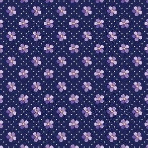 Lilac Doodle Blossoms  on Navy  - Mini Scale - mix and match