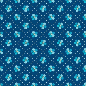 Aqua Doodle Blossoms on Steel Blue - Small Scale - mix and match