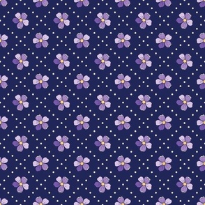Lilac Doodle Blossoms on Navy - small scale - mix and match