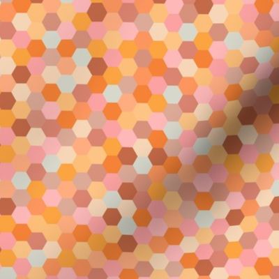 palazzo terrazzo sparkling bokeh effect hexies medium 12 wallpaper scale in terracotta pink copper tomettes hexagons by Pippa Shaw