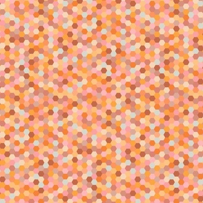 palazzo terrazzo sparkling bokeh effect hexies medium 12 wallpaper scale in terracotta pink copper tomettes hexagons by Pippa Shaw