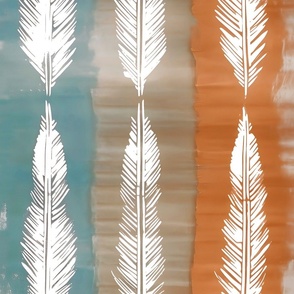 Shibori Feathers - Teal to Rust Red