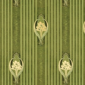 Art Nouveau tulips on green stripes