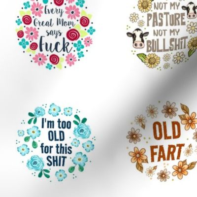 3 Inch Sweary Sampler Circles for Iron on Patches Funny Sarcastic Adult Humor Version 4